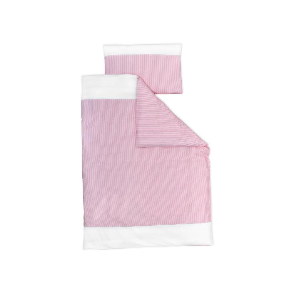miniFifia Bettwäscheset Uniweiss und Streifen rosa 140 x 200 cm, Kissen 80 x 80 cm