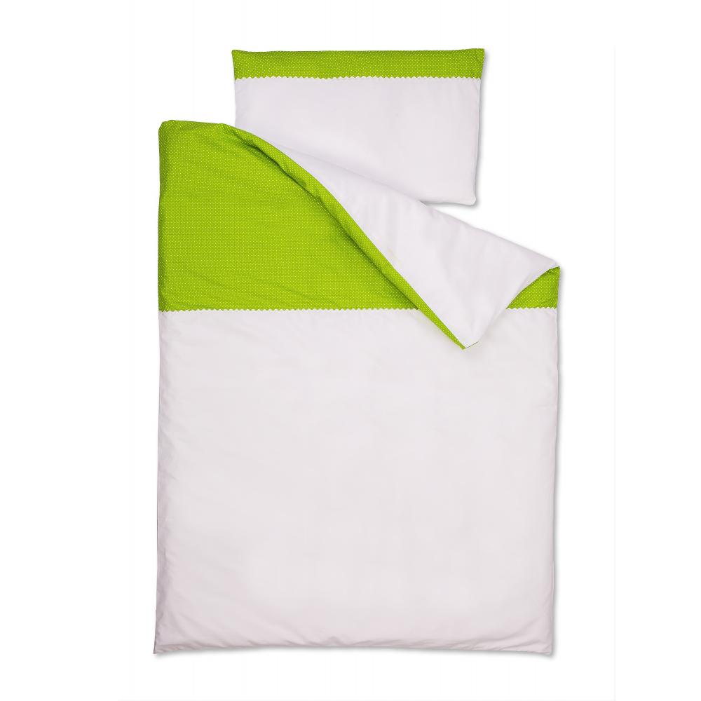 KraftKids Bettwäscheset Uniweiss und weiße Punkte auf Grün 100 x 135 cm, Kissen 40 x 60 cm