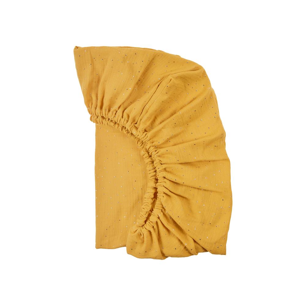 KraftKids Spannbettlaken Musselin goldene Punkte auf Gelb passend für Matratze 120 x 60 cm