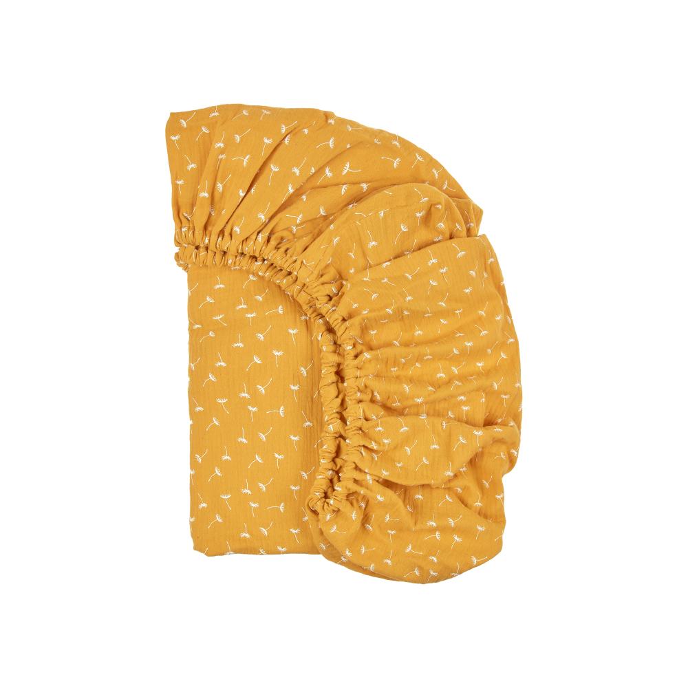 KraftKids Spannbettlaken Musselin gelb Pusteblumen passend für Matratze 120 x 60 cm