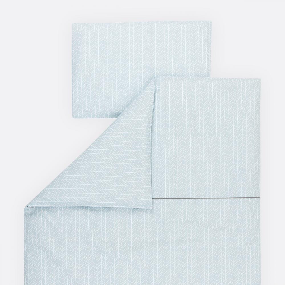 KraftKids Bettwäscheset weiße Feder Muster auf Blau 100 x 135 cm, Kissen 40 x 60 cm