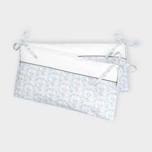 KraftKids Nestchen Uniweiss und kleine Dreiecke blau grau weiß Nestchenlänge 60-70-60 cm für Bettgröße 140 x 70 cm