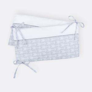 KraftKids Nestchen weiße Pfeile auf Grau und Uniweiss Nestchenlänge 60-60-60 cm für Bettgröße 120 x 60 cm