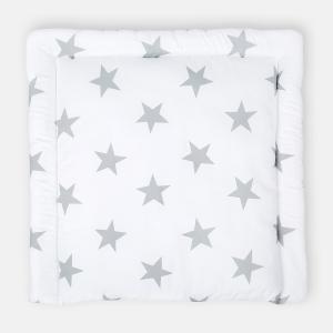 KraftKids Wickelauflage große graue Sterne auf Weiss 85 cm breit x 75 cm tief