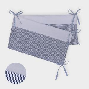 KraftKids Nestchen Unigrau und dünne Streifen dunkelblau Nestchenlänge 60-60-60 cm für Bettgröße 120 x 60 cm