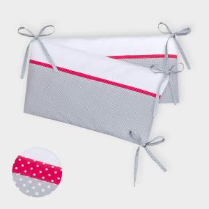KraftKids Nestchen Uniweiss und weiße Punkte auf Grau Nestchenlänge 60-60-60 cm für Bettgröße 120 x 60 cm