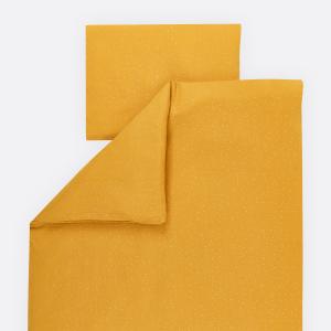 KraftKids Bettwäscheset Musselin goldene Punkte auf Gelb 140 x 200 cm, Kissen 80 x 80 cm