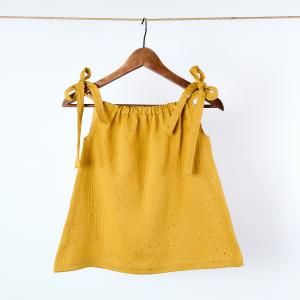 KraftKids Mädchen Kleid Musselin goldene Punkte auf Gelb