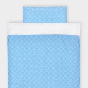 KraftKids Bettwäscheset Uniweiss und weiße Halbkreise auf Pastelblau 100 x 135 cm, Kissen 40 x 60 cm