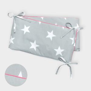 miniFifia Nestchen große weiße Sterne auf Grau Nestchenlänge 60-70-60 cm für Bettgröße 140 x 70 cm