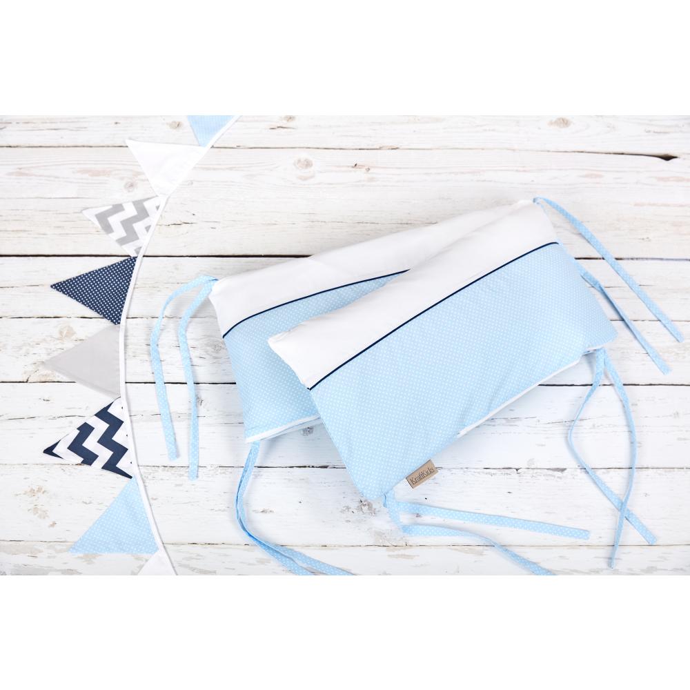 KraftKids Nestchen Uniweiss und weiße Punkte auf Hellblau Nestchenlänge 60-70-60 cm für Bettgröße 140 x 70 cm